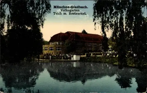 Ak Mönchengladbach im Ruhrgebiet, Volksgarten, Teich mit Restaurant