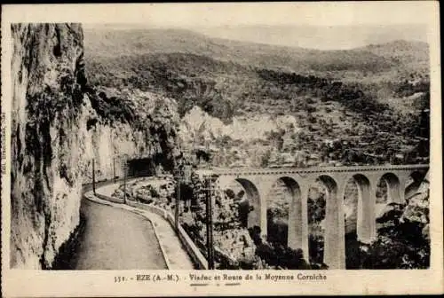 Ak Èze Alpes Maritimes, Viaduc et Route de la Moyenne Corniche