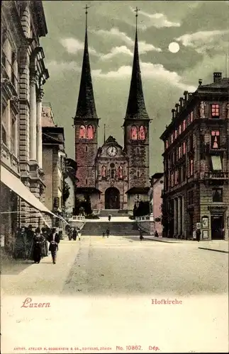 Mondschein Ak Luzern Stadt Schweiz, Hofkirche