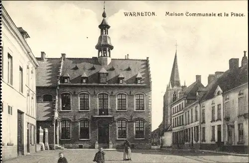 Ak Warneton Nord, Maison Communale et la Place