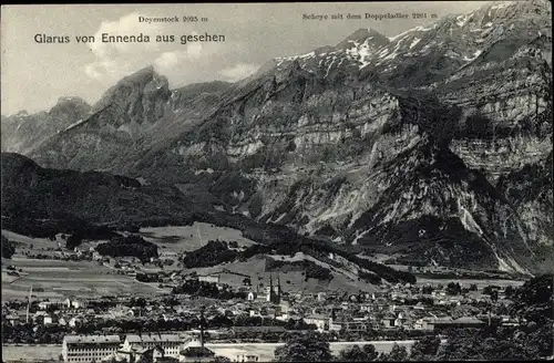 Ak Glarus Kanton Glarus Schweiz, Gesamtansicht, Scheye, Doppeladler