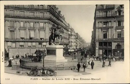 Ak Paris I., Statue de Louis XIV, Rue Etienne Marcel