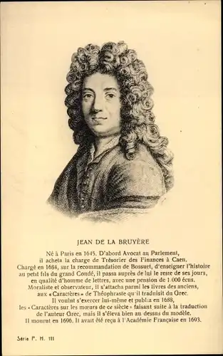 Künstler Ak Schriftsteller Jean de la Bruyere, Portrait