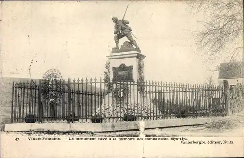 Ak Villars Fontaine Côte d’Or, Le monument eleve a la memoire des combattants 1870