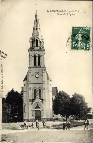 Ak Chemellier Maine et Loire, Attelage de Chien, Place de l'Eglise