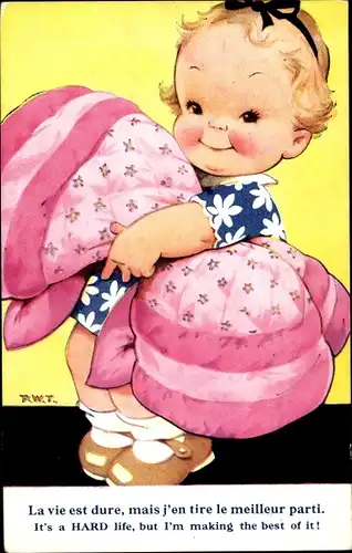 Künstler Ak Mädchen mit der Decke, It's hard life, but I'm making the best of it