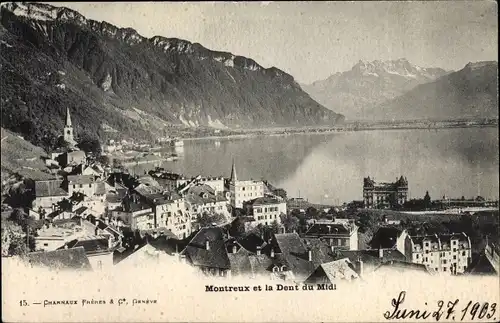 Ak Montreux Kanton Waadt, Gesamtansicht, Dent du Midi