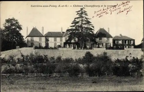 Ak Carrieres sous Poissy Yvelines, Chateau Champfleury et la terrasse