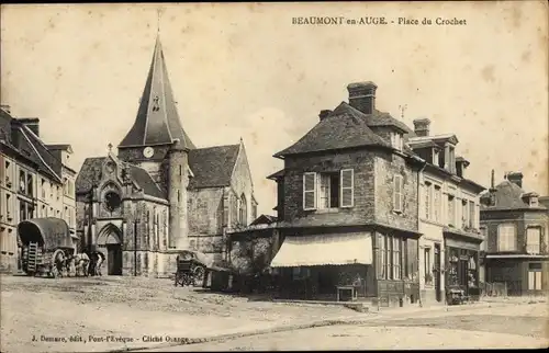 Ak Beaumont en Auge Calvados, Place du Crochet