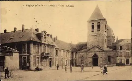 Ak Lagny Seine et Marne, Stadthotel, Kirche