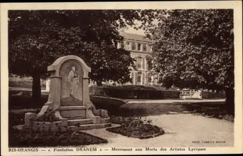 Ak Ris Orangis Essonne, Monument aux Morts des Artistes Lyriques, Fondation Dranem