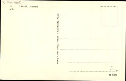 Künstler Ak Formel, F., Kassel in Hessen, Altmarkt
