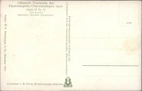 Ak Passionsspiele Oberammergau 1922, Johannes, Darsteller Melchior Breitsamter, Serie II No. 9