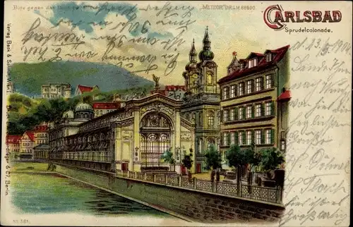 Halt gegen das Licht Litho Karlovy Vary Karlsbad Stadt, Sprudelkolonade