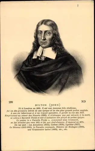 Künstler Ak Dichter John Milton, Portrait