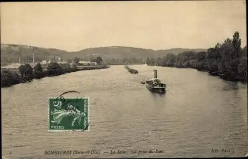 Ak Bonnières-sur-Seine Yvelines, La Seine, vue prise du Pont