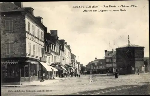 Ak Beuzeville Eure, Rue Destin, Château d'Eau, Marché aux Légumes et  menu Grain