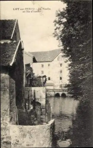 Ak Lizy sur Ourcq Seine et Marne, Le Moulin et l'Ile d'Amour