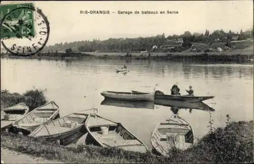 Ak Ris Orangis Essonne, Garage de bateaux en Seine