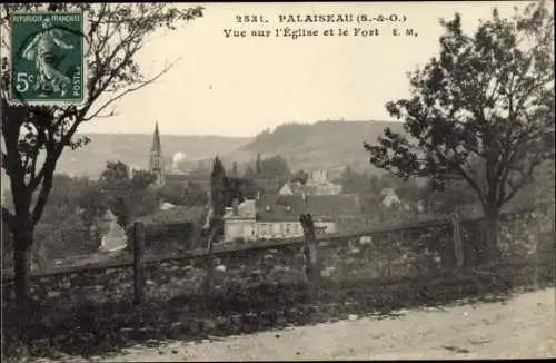 Ak Palaiseau Essonne, Vue sur l'Église et le Fort