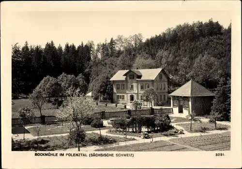 Ak Hohnstein in der Sächsischen Schweiz, Gasthaus Bockmühle im Polenztal, Garten