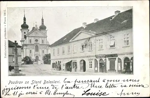 Ak Stará Boleslav Alt Bunzlau Mittelböhmen, Kirche, Platz, Denkmal