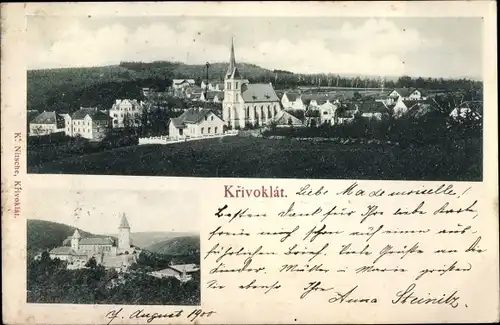 Ak Křivoklát Pürglitz Mittelböhmen, Blick auf den Ort, Kirche