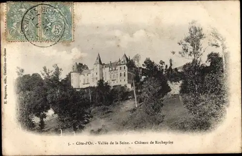 Ak Vallée de la Seine Côte d'Or, vue générale du Château de Rocheprise