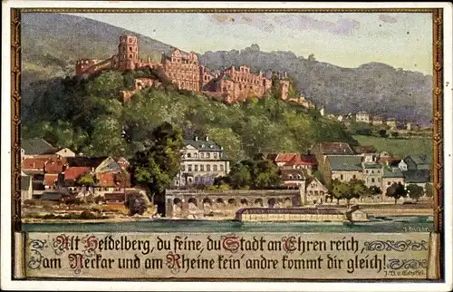 Künstler Ak Durst, J., Heidelberg am Neckar, Vers von von Scheffel