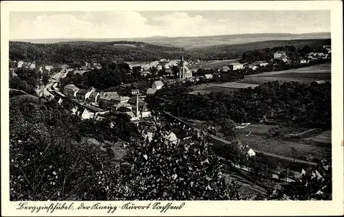 Ak Berggießhübel in Sachsen, Totalansicht der Ortschaft, Kirche