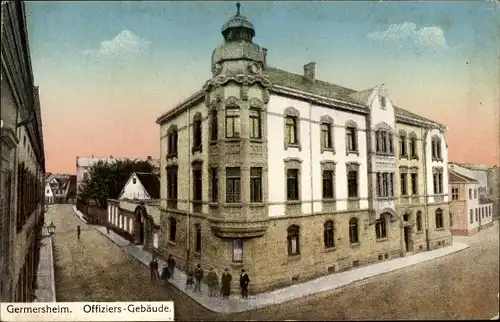 Ak Germersheim in der Rheinebene Rheinland Pfalz, Offiziersgebäude, Straßenecke