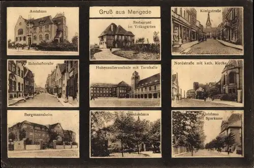 Ak Mengede Dortmund, Amtshaus, Restaurant Volksgarten,Königstraße, Hohenzollernschule, Bergmannsheim