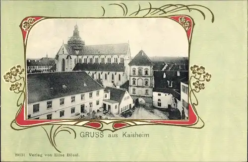 Passepartout Ak Kaisheim im schwäbischen Kreis Donau Ries, Teilansicht vom Ort, Kirche, Tor