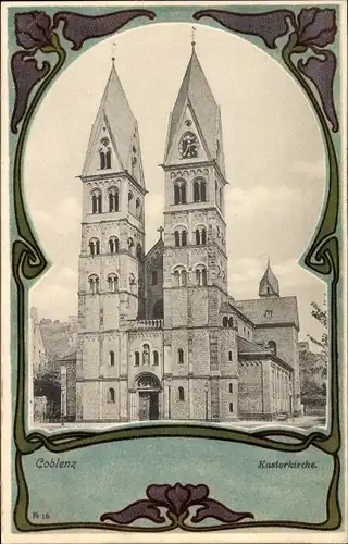 Passepartout Ak Koblenz in Rheinland Pfalz, Blick auf die Kastorkirche