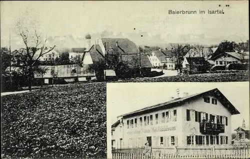 Ak Baierbrunn im Kreis München Oberbayern, Kolonialwarenhandlung, Blick auf Ortschaft und Umgebung