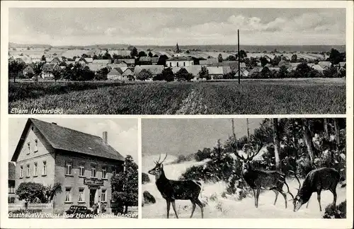 Ak Ellern im Hunsrück, Gasthaus Waldlust, Bes. Heinrich Geiß Bender, Hirsche im Winter