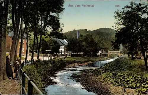 Ak Dahl Hagen Westfalen, Partie im Volmetal, Fluss, Kirchturm, Häuser, Brücke