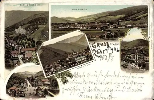 Litho Oppenau im Ortenaukreis, Renchtal, Bad Griesbach, Oberkirch, Bad Freyersbach, Bad Peterstal