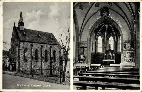 Ak Kattenes Löf Mosel, Filialkirche, Außen- und Innenansicht