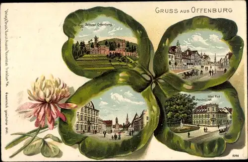 Präge Kleeblatt Litho Offenburg Schwarzwald Ortenaukreis, Schloss Ortenberg, Hotel Ries, Okendenkmal