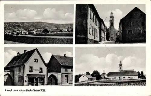 Ak Gau Bickelheim in Rheinhessen, Drogerie, Inh. Joseph Baatsch, Kirche, Weinberge