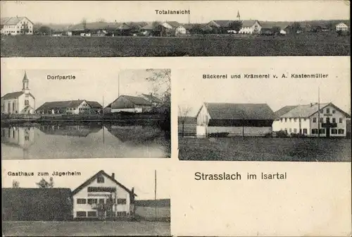 Ak Straßlach Dingharting Oberbayern, Dorfpartie, Bäckerei Krämerei Kastenmüller, Gasthaus Jägerheim