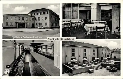 Ak Rüsselsheim im Kreis Groß Gerau Hessen, Stadtansichten, Hotel Stadthalle, Kegelbahn