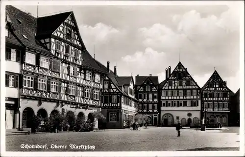 Ak Schorndorf im Rems Murr Kreis Baden Württemberg, Oberer Marktplatz, Fachwerkhäuser, Apotheke