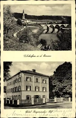 Ak Vilshofen an der Donau Kreis Passau, Hotel Bayerischer Hof, Bes. J. Leizinger, Flusspartie