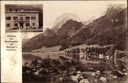 Ak Berchtesgaden in Oberbayern, Uferpartie am Hintersee, Auzingers Gasthaus