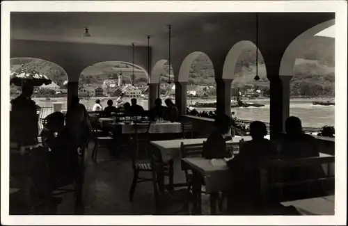 Ak Aggsbach Niederösterreich, Blick von der Terrasse des Hotel Restaurants Bissinger, Flussdampfer