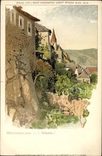 Künstler Litho Ross, Robert, Weißenkirchen in der Wachau in Niederösterreich, Blick zur Kirche