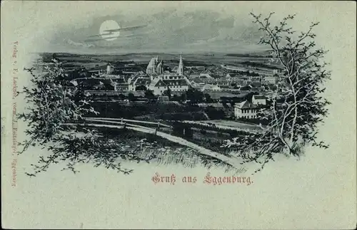 Mondschein Ak Eggenburg in Niederösterreich, Totalansicht der Ortschaft
