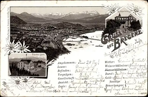 Vorläufer Litho Bregenz in Vorarlberg, Gesamtpanorama, Gebhardsberg, Pfänder Hotel